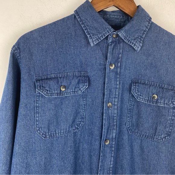 Wrangler size Medium Men’s Blue Denim Button Up Long Sleeve Shirt - Picture 2 of 7